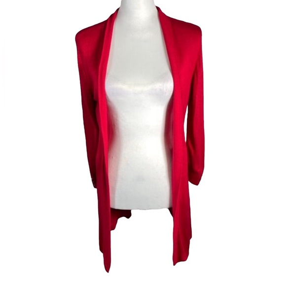 Premise Studio Red Shawl Neck Open Front 3/4 Sleeve Cardigan Sweater S - Picture 1 of 12